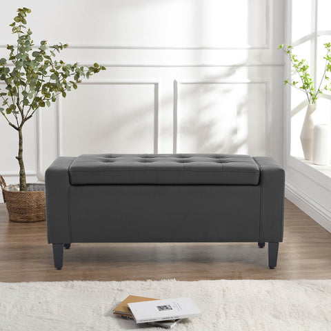 Gray faux leather ottoman discount