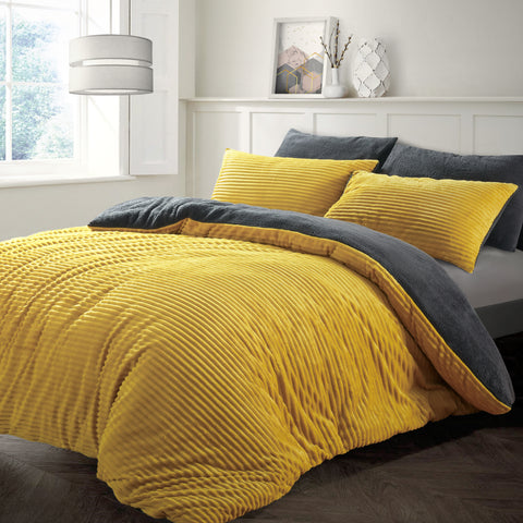 Ochre Plush Corduroy Teddy Duvet Set Linens Online