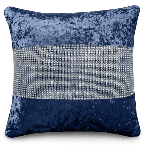 Navy Crushed Velvet Diamante Cushion Cover Linens Online