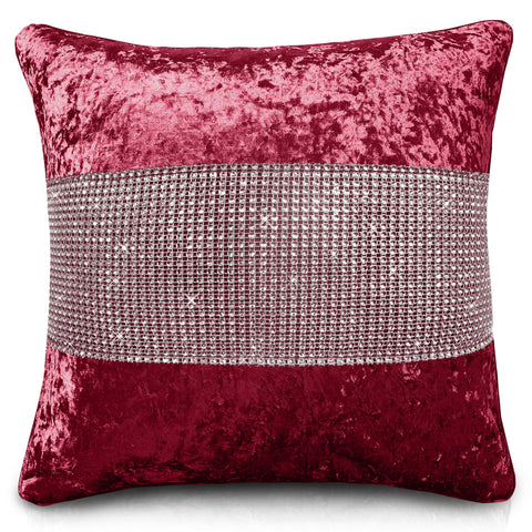 Raspberry Crushed Velvet Diamante Cushion Cover Linens Online