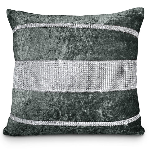 Charcoal Crushed Velvet Diamante Cushion Cover Linens Online