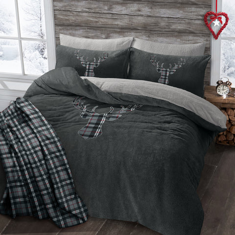 Stag Charcoal Teddy Duvet Cover Set Linens Online