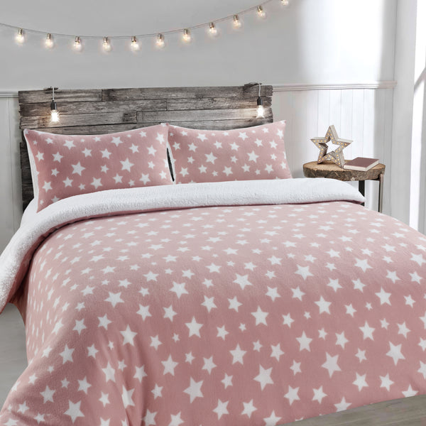 Blush Pink Stars Teddy Sherpa Duvet Cover Set Linens Online