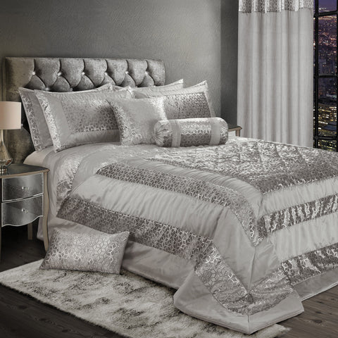 Intimates Vera Faux Silk Crushed Velvet Silver Quilted Bedspread