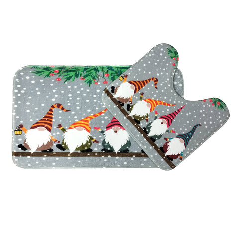 Velosso Singing Gonks Grey Christmas Memory Foam Anti Slip Bath Mat Set