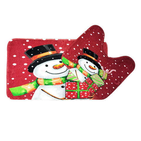 Velosso Snowman Gifts Christmas Anti Slip Bath Mat Set