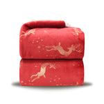 Velosso Dancing Stag Shimmering Velvet Sherpa Blanket - Red