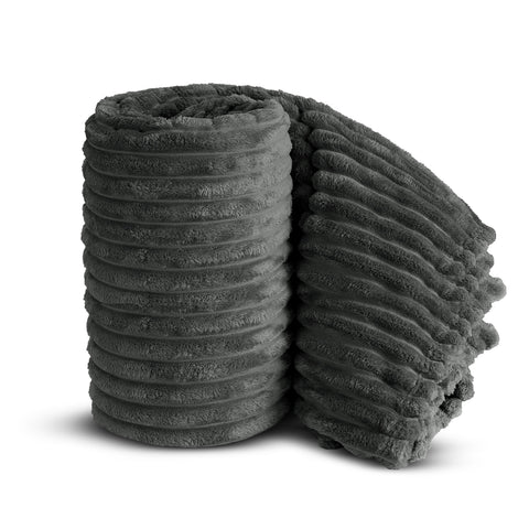 Velosso Charcoal Grey Super Chunky Cord Faux Mink Blanket