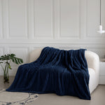 Velosso Navy Blue Super Chunky Cord Faux Mink Blanket