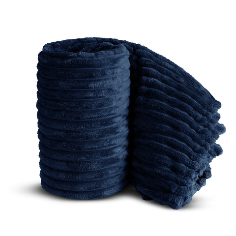 Velosso Navy Blue Super Chunky Cord Faux Mink Blanket