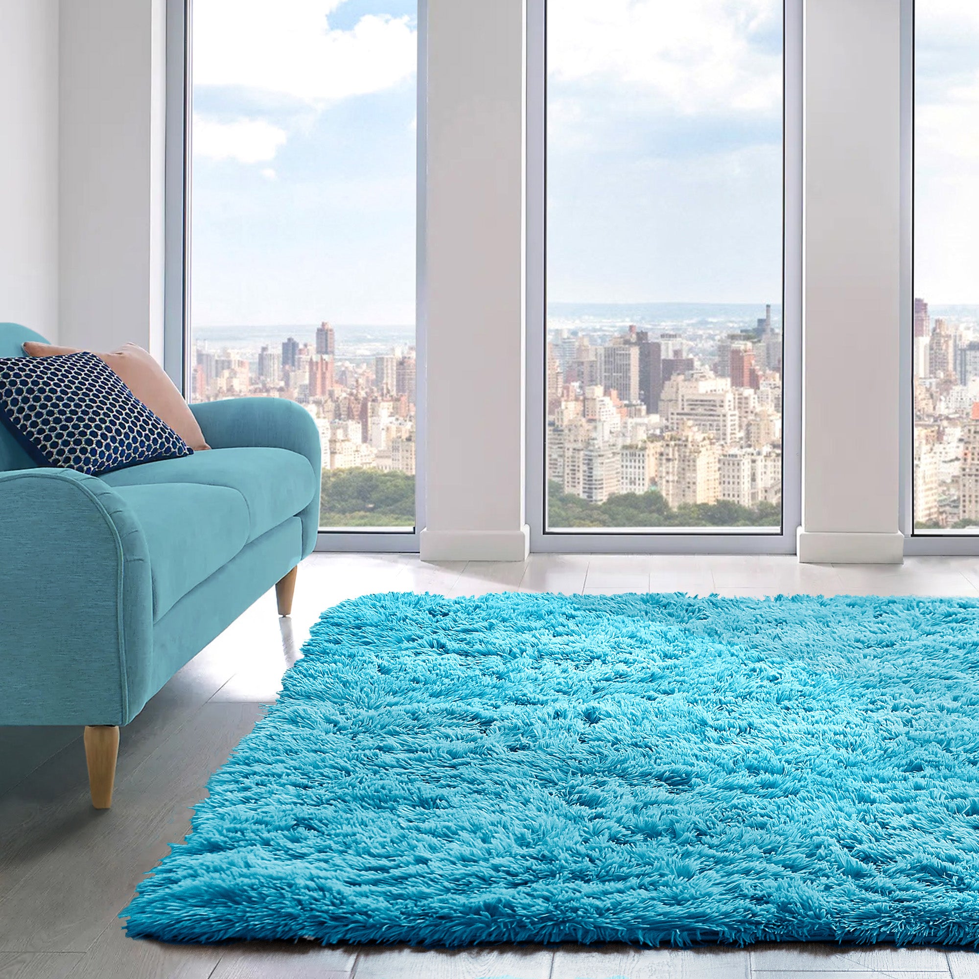 Home Republic Teal Shaggy Anti Slip Sponge Cushioned Rug – Linens Online