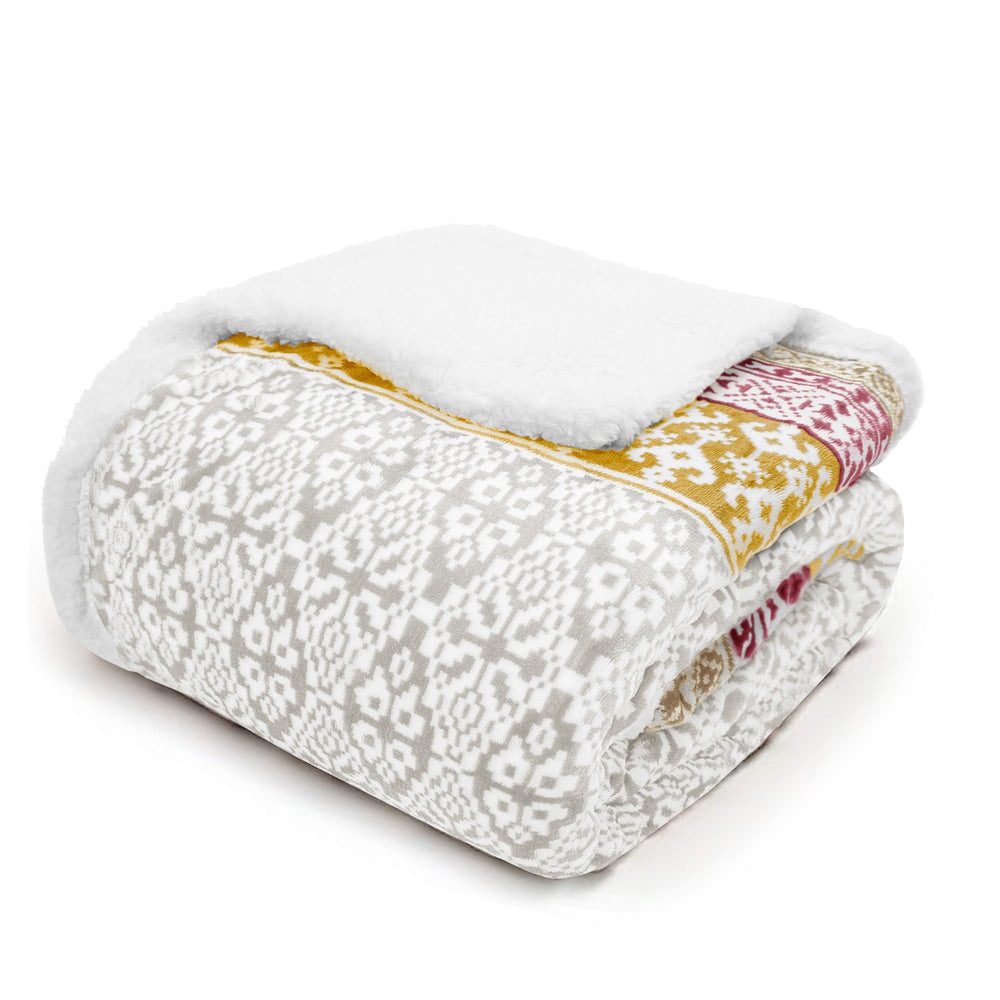 Velosso Luxury Aztec Sherpa Reverse Throw - Grey