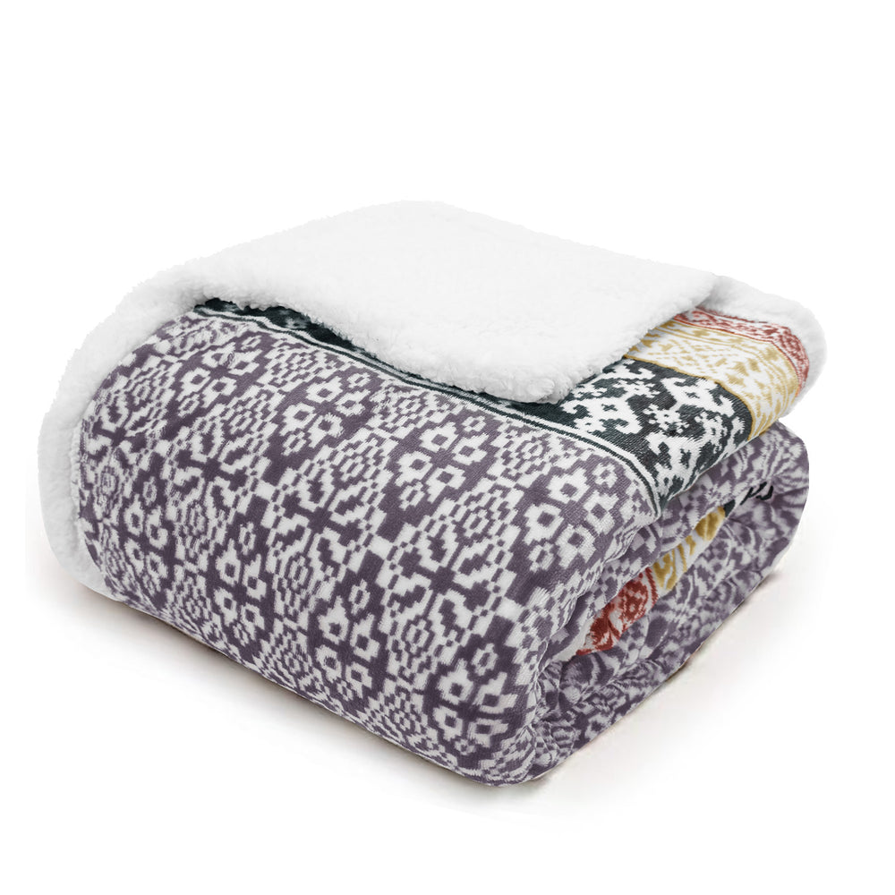 Velosso Luxury Aztec Sherpa Reverse Throw - Charcoal