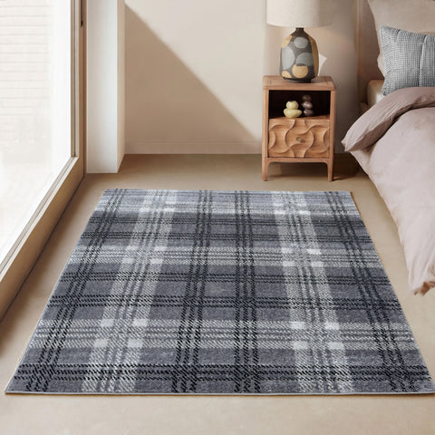 Home Republic Tartan Check Charcoal Floor Rug