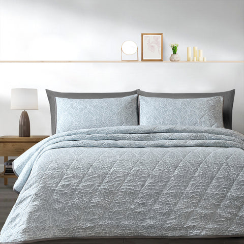 Velosso Luxury Jacquard Quilted Duck Egg Bedspread Set