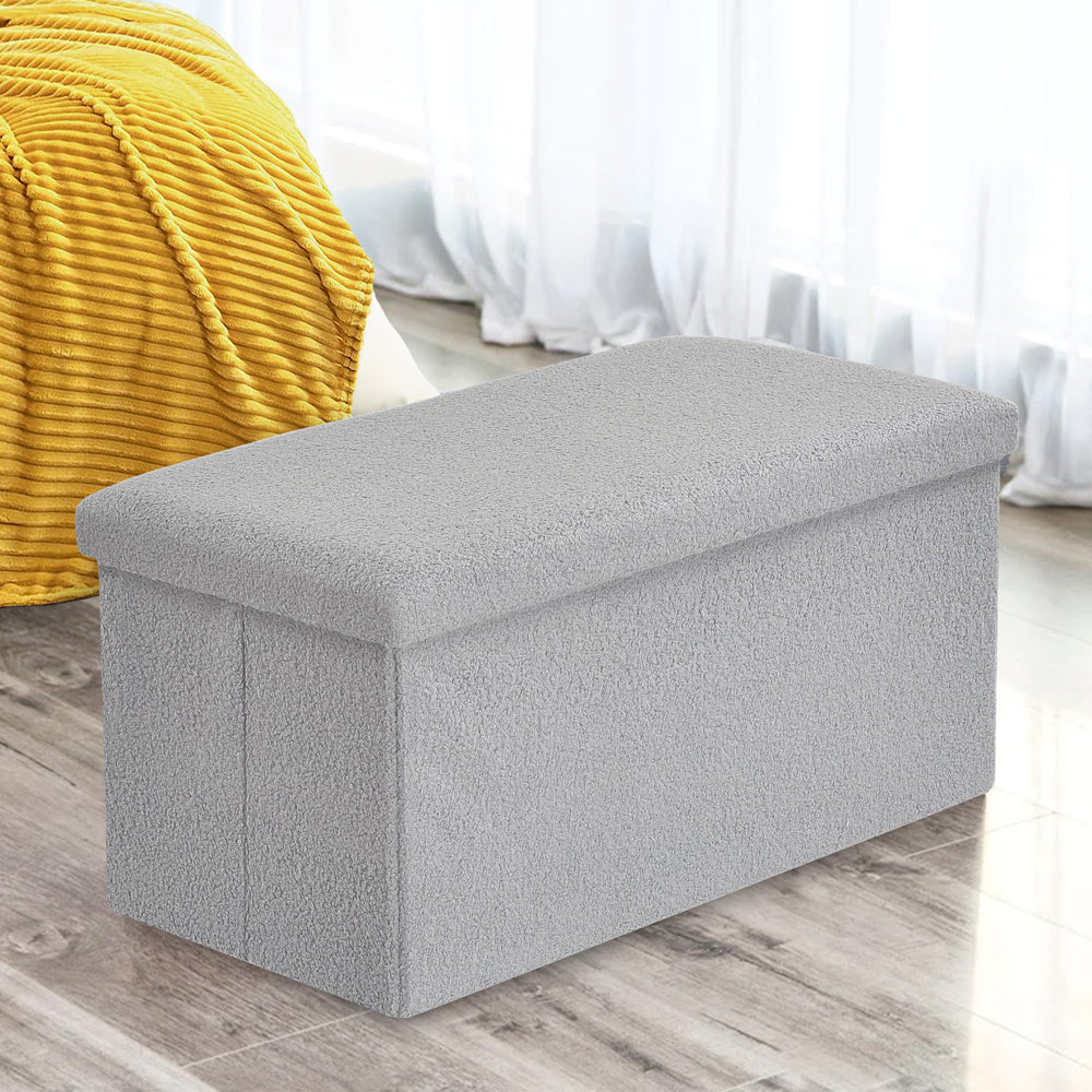 Home Republic Boucle Silver Foldable 2 Seater Storage Box
