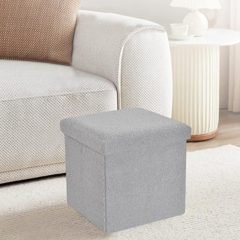 Home Republic Boucle Silver Foldable 1 Seater Storage Box