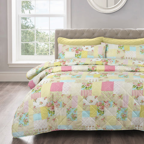 Velosso Candice Floral Patchwork Quilted Bedspread Set