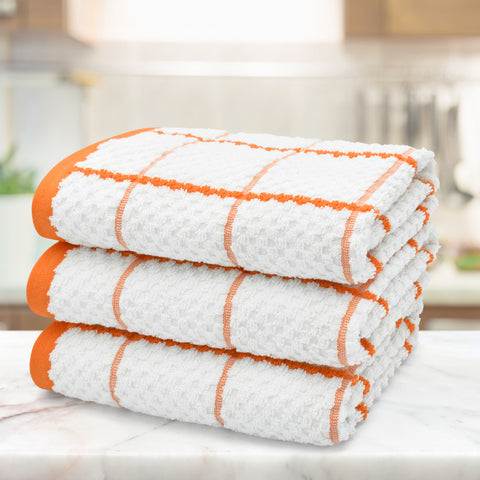 Kitchen Trends Woven Orange Checked Tea Towel