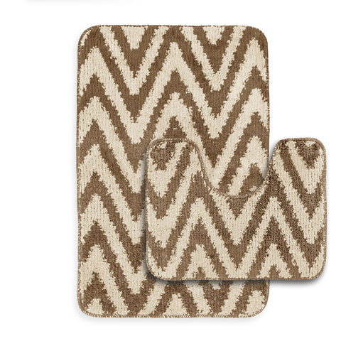 Velosso Chevron Stripe Non Slip Bath Mat Set - Beige