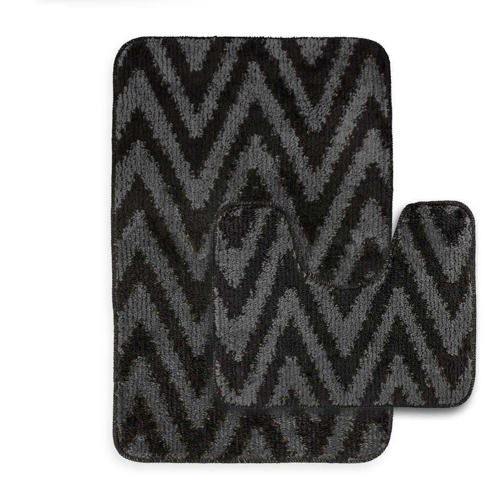 Velosso Chevron Stripe Non Slip Bath Mat Set - Charcoal