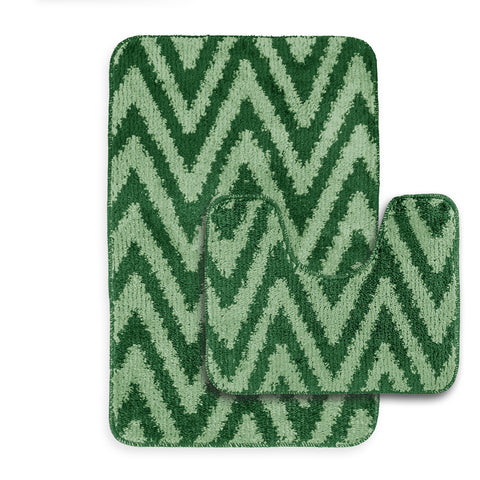 Velosso Chevron Stripe Non Slip Bath Mat Set - Emerald