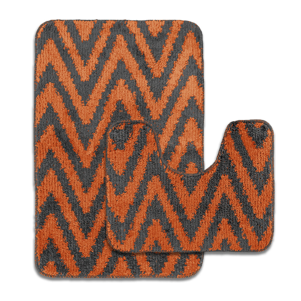 Velosso Chevron Stripe Non Slip Bath Mat Set - Orange