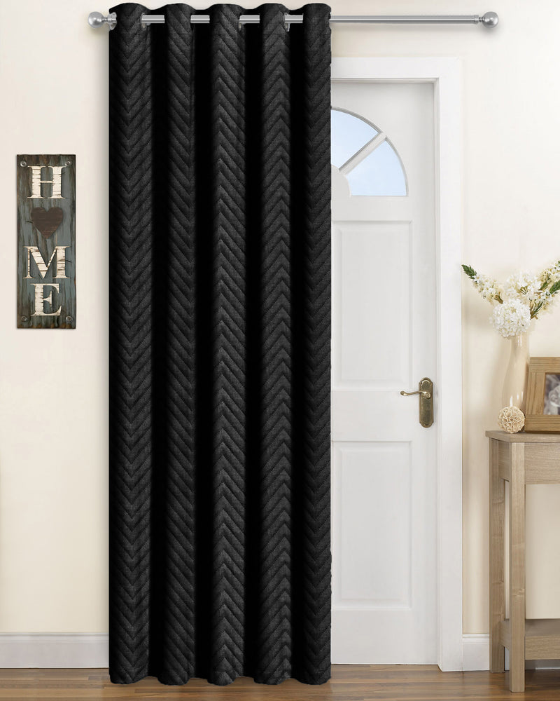 Velosso Chevron Black Eyelet Thermal Door Curtain