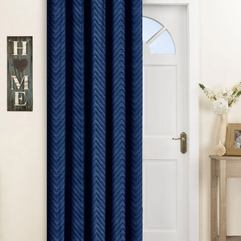 Velosso Chevron Navy Eyelet Thermal Door Curtain