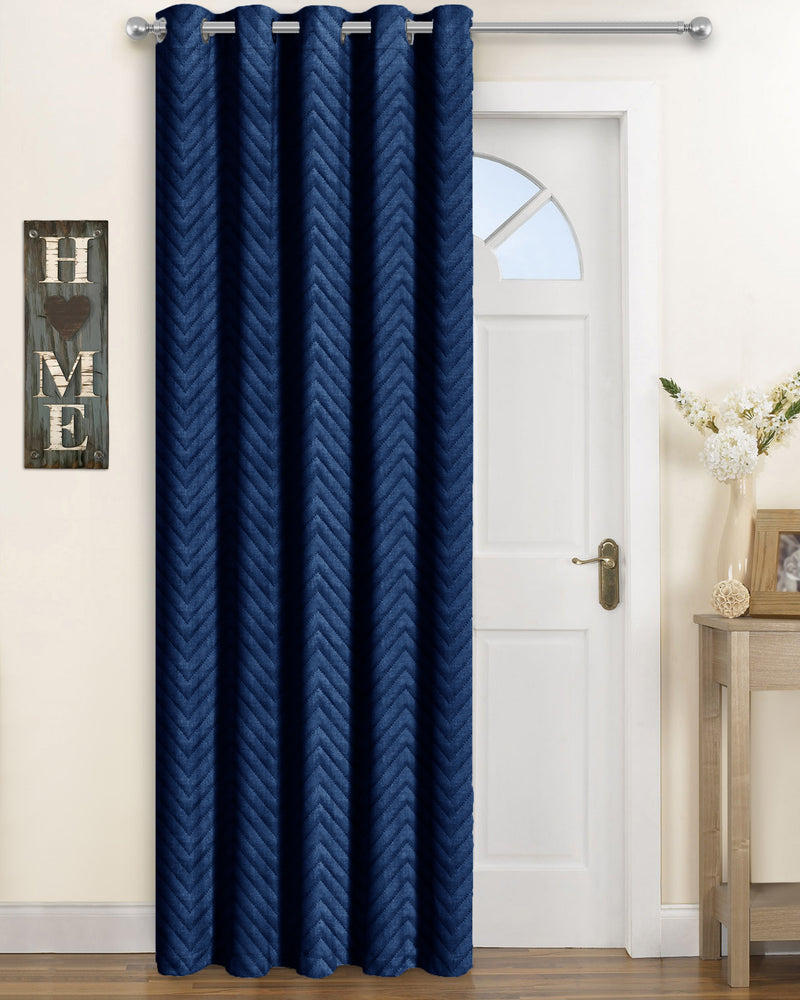 Velosso Chevron Navy Eyelet Thermal Door Curtain