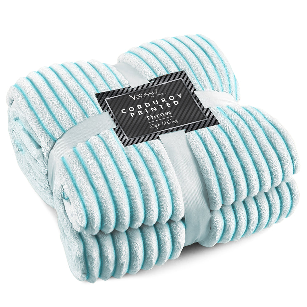 Velosso Corduroy Plush Printed Teal Blanket