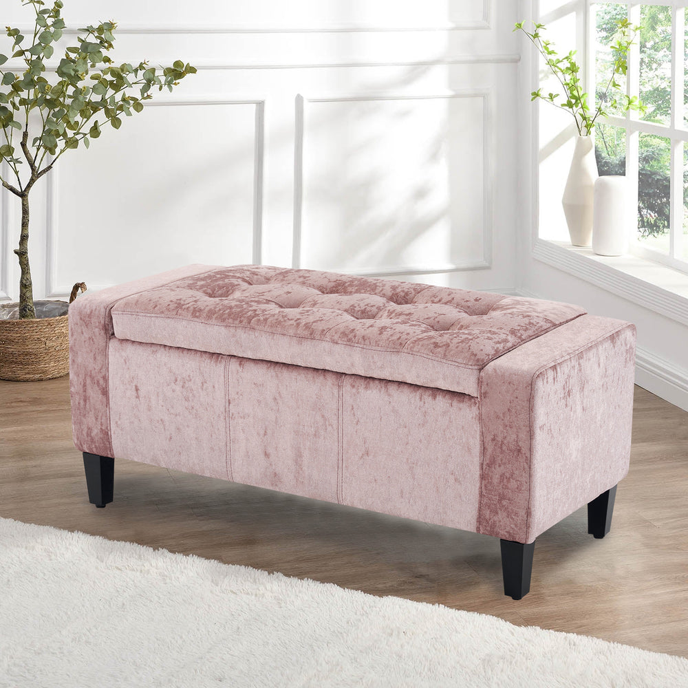 Home Republic Crushed Velvet Blush Pink Ottoman Storage Bench