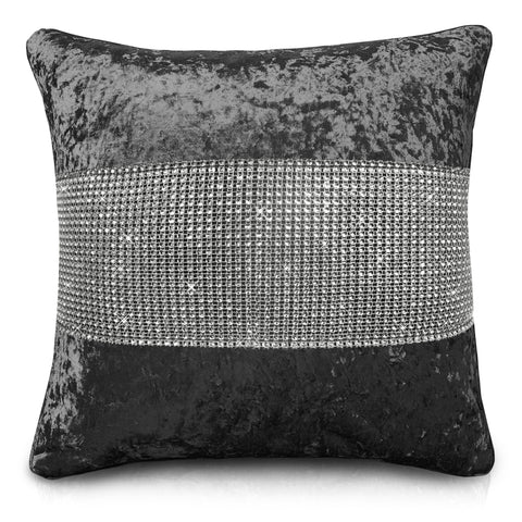 Intimates Charcoal Crushed Velvet Diamante Cushion Cover