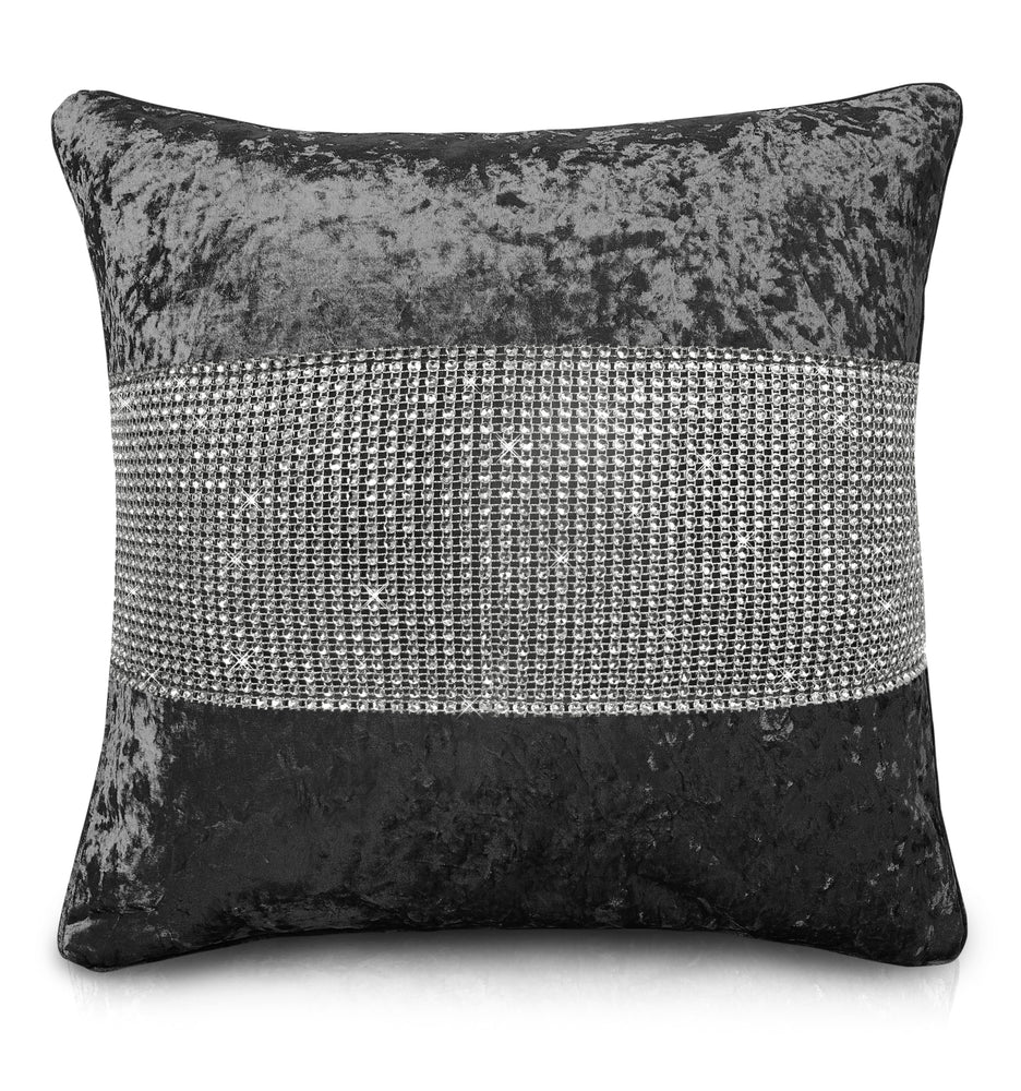 Intimates Charcoal Crushed Velvet Diamante Cushion Cover