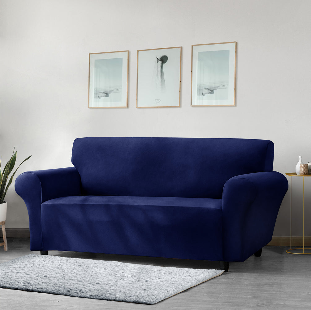 Home Republic Mink Velvet Navy Luxury Stretch Sofa Slip Cover