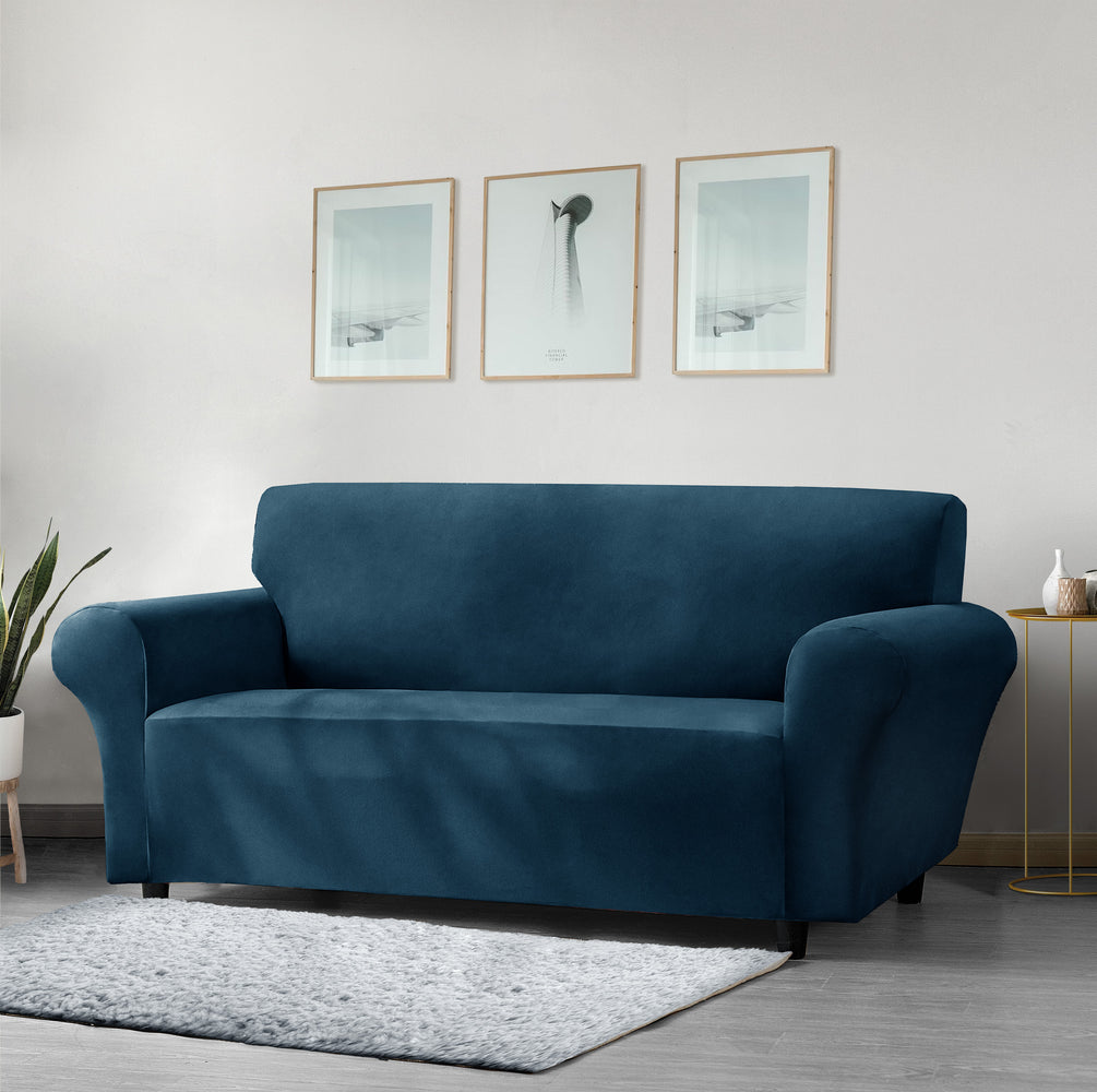 Home Republic Mink Velvet Teal Luxury Stretch Sofa Slip Cover