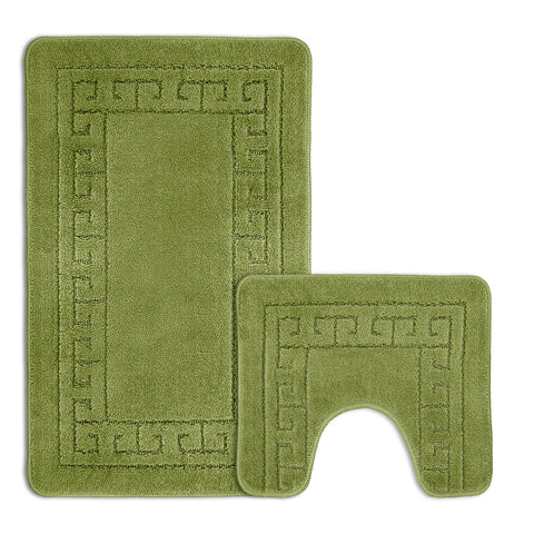 Velosso Greek Key Anti Slip Lime Bath Mat Set