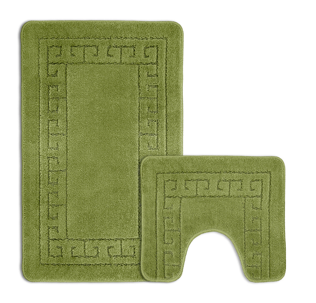 Velosso Greek Key Anti Slip Lime Bath Mat Set