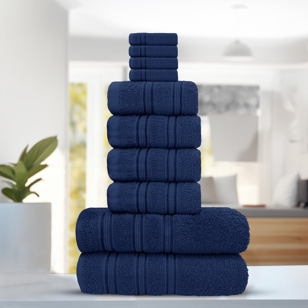 Velosso Hampi 100% Cotton Striped Navy Blue Towels