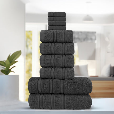 Velosso 100% Cotton Striped Charcoal Grey Hampi Towels