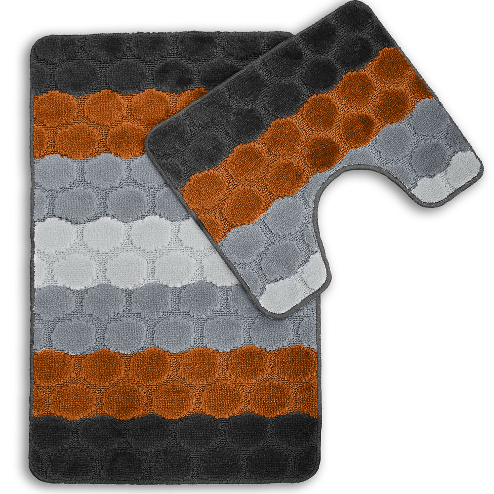 Velosso Hex Stripe Orange Anti Slip Bath Mat Set