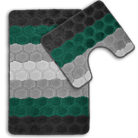 Velosso Hex Stripe Emerald Anti Slip Bath Mat Set