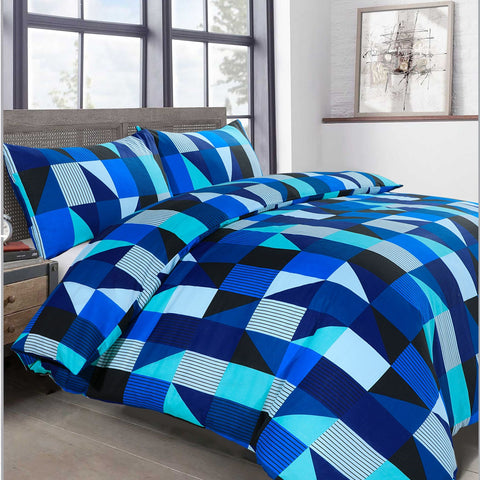 Velosso Geometric Jazz Blue Duvet Cover & Pillowcase Set