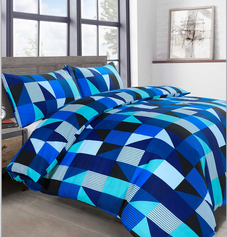 Velosso Geometric Jazz Blue Duvet Cover & Pillowcase Set