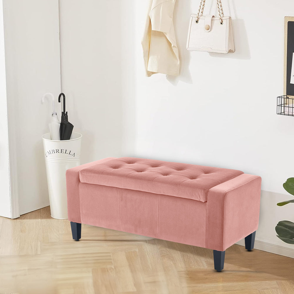 Home Republic Luna Velvet Pink Ottoman Storage Bench