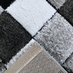 Home Republic Blocks Shaggy 5cm Pile Geometric Blocks Floor Rug - Black