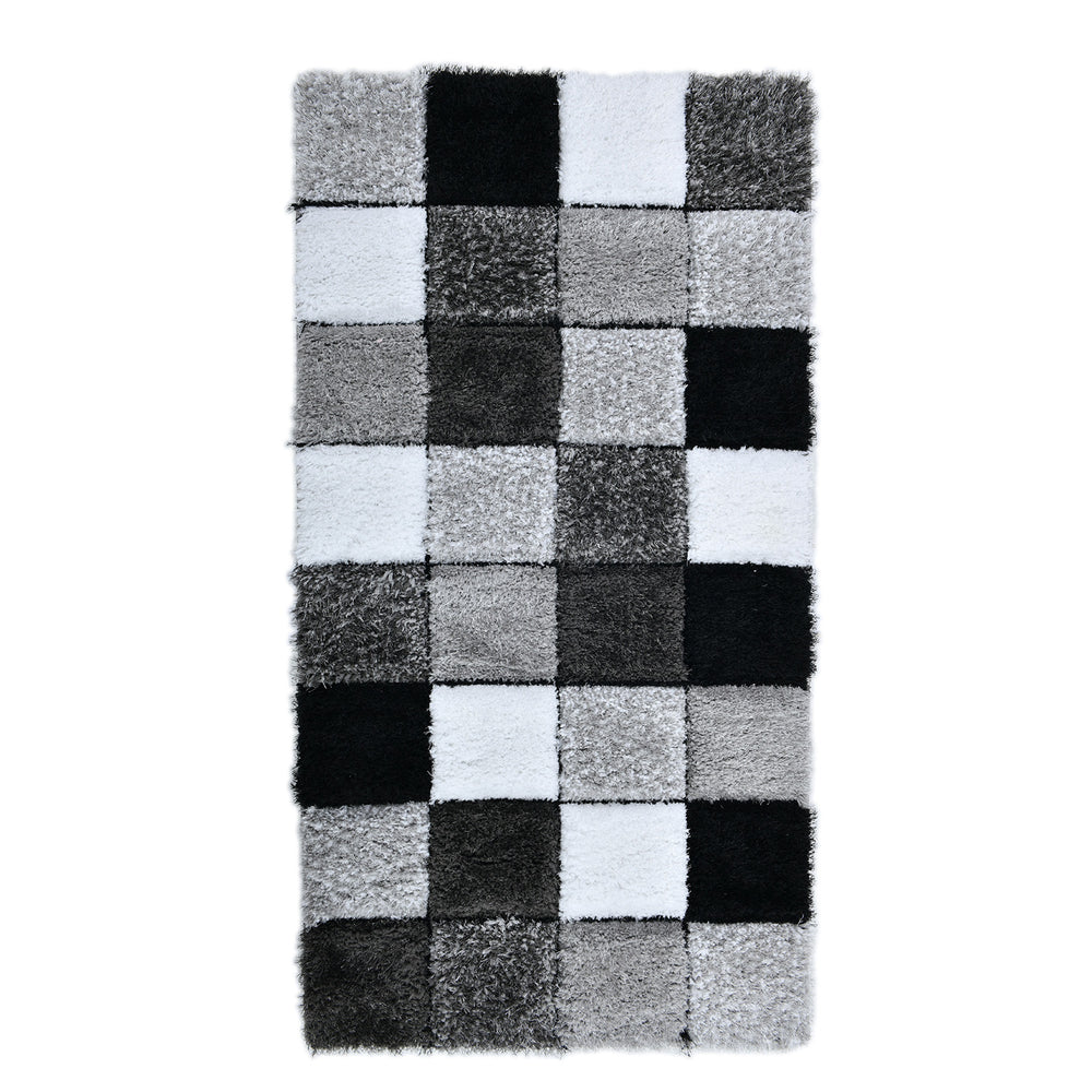 Home Republic Blocks Shaggy 5cm Pile Geometric Blocks Floor Rug - Black