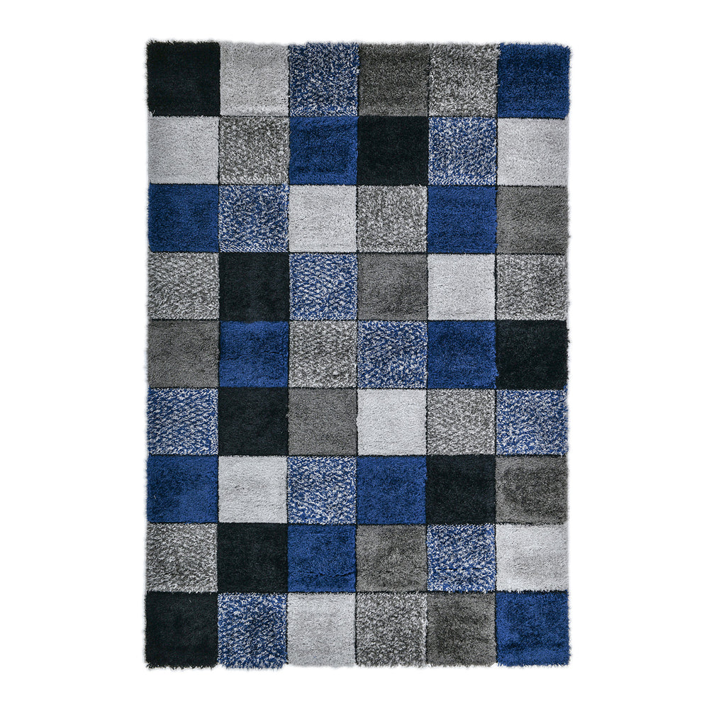 Home Republic Blocks Shaggy 5cm Pile Geometric Blocks Floor Rug - Navy