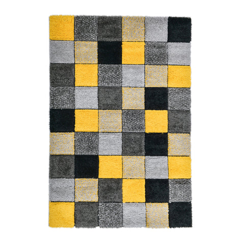 Home Republic Blocks Shaggy 5cm Pile Geometric Blocks Floor Rug - Ochre