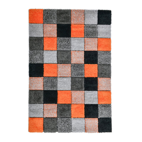 Home Republic Blocks Shaggy 5cm Pile Geometric Blocks Floor Rug - Orange